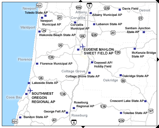 Map showing airport locations