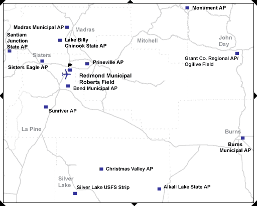 Map showing airport locations.