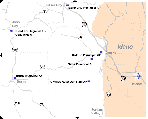 Map showing airport locations