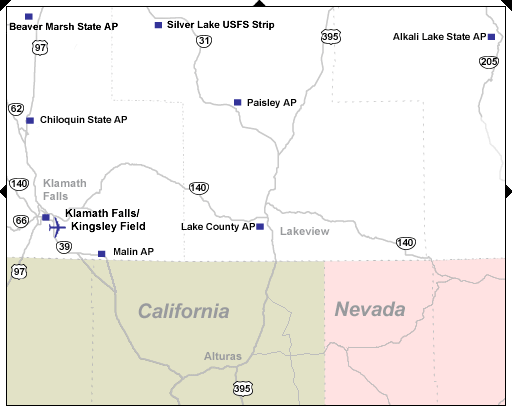 Map showing airport locations