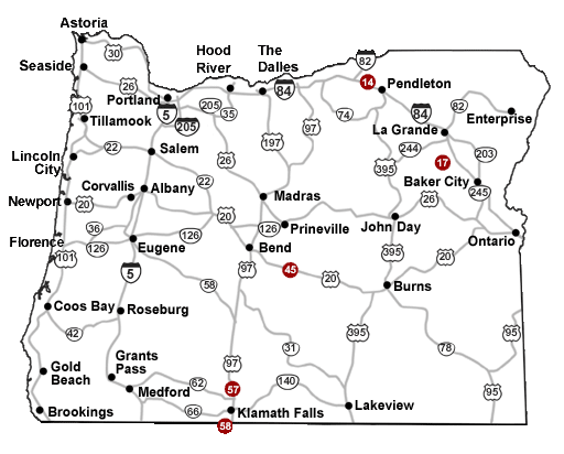 Map showing rest area locations with horse areas