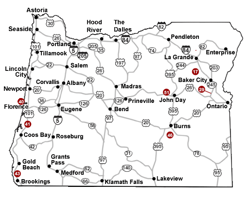 Map showing rest area locations